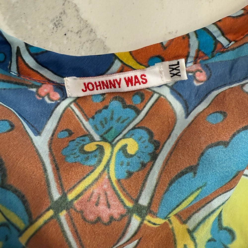 Johnny Was Vibrant Blue and Orange Blouse